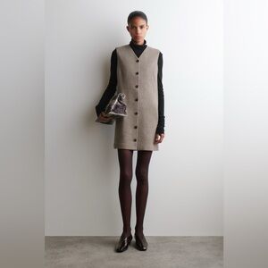 COS Wool Cotton Blend Buttoned Preppy Shift Vest Mini Dress Beige Melange XL